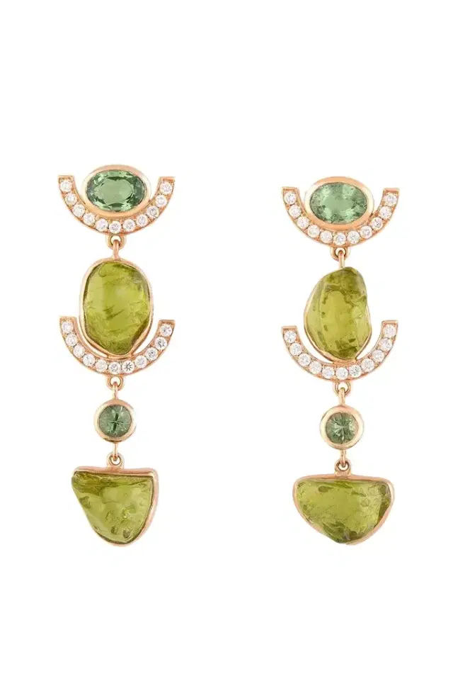 CLARA CHEHAB Green Sapphire Diamond Peridot Long Sequence Earrings