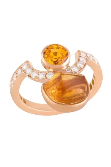 CLARA CHEHAB Orange Sapphire Diamond Citrine Half Moon Ring | Thumbnail 1 CLARA CHEHAB Orange Sapphire Diamond Citrine Half Moon Ring | Thumbnail 1