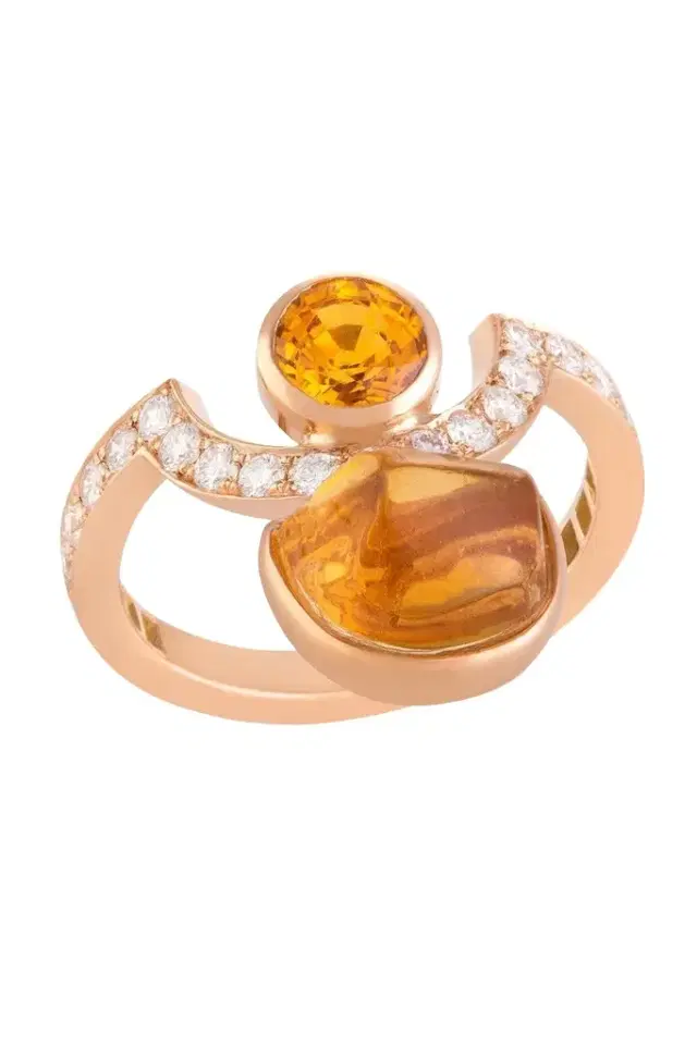 CLARA CHEHAB Orange Sapphire Diamond Citrine Half Moon Ring