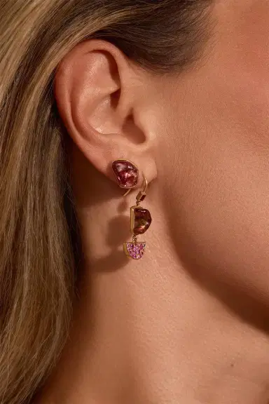 CLARA CHEHAB Pink Sapphire Watermelon Tourmaline Half Moon Drop Earrings | Thumbnail 3 CLARA CHEHAB Pink Sapphire Watermelon Tourmaline Half Moon Drop Earrings | Thumbnail 3