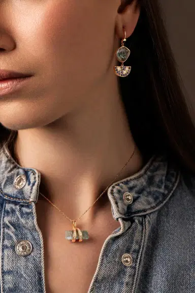 CLARA CHEHAB Sapphire Diamond Aquamarine Half Moon Drop Earrings | Thumbnail 2 CLARA CHEHAB Sapphire Diamond Aquamarine Half Moon Drop Earrings | Thumbnail 2