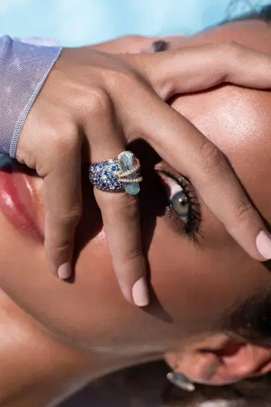 CLARA CHEHAB Sapphire Diamond Aquamarine Lunar Bombee Ring | Thumbnail 2 CLARA CHEHAB Sapphire Diamond Aquamarine Lunar Bombee Ring | Thumbnail 2