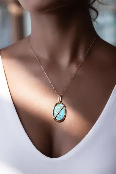 CLARA CHEHAB Turquoise Diamond Oval Elemental Necklace | Thumbnail 2