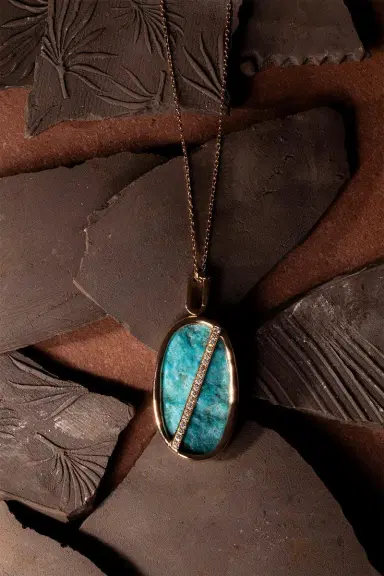 CLARA CHEHAB Turquoise Diamond Oval Elemental Necklace | Thumbnail 5