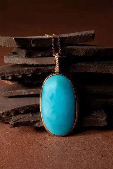 CLARA CHEHAB Turquoise Diamond Oval Elemental Necklace | Thumbnail 6