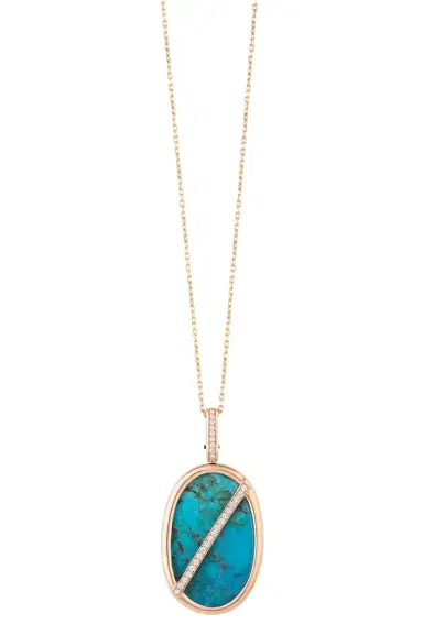 CLARA CHEHAB Turquoise Diamond Oval Elemental Necklace | Thumbnail 1