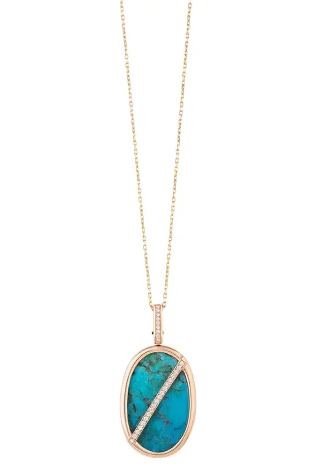 CLARA CHEHAB Turquoise Diamond Oval Elemental Necklace