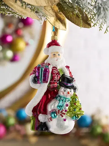 Glassware Art Studio Santa & Snowman Glass Ornament | Thumbnail 1 Glassware Art Studio Santa & Snowman Glass Ornament | Thumbnail 1