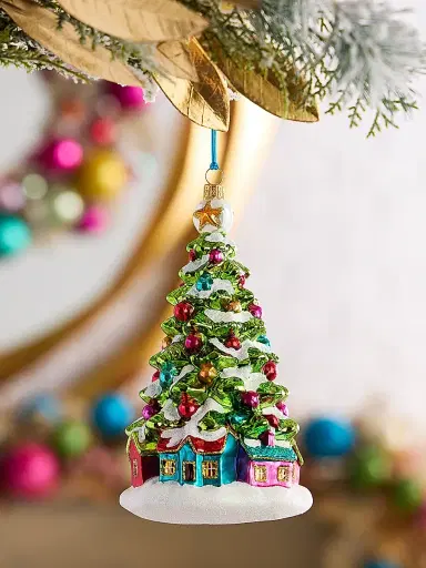 Glassware Art Studio Tree With Little Houses Glass Ornament | Thumbnail 2 Glassware Art Studio Tree With Little Houses Glass Ornament | Thumbnail 2