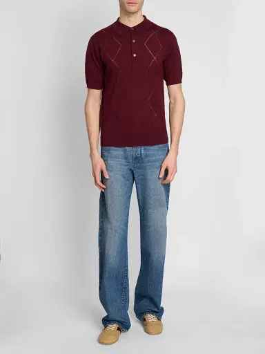 Dries Van Noten Men's Argyle Cotton Polo Shirt | Thumbnail 2