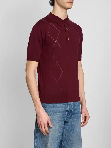 Dries Van Noten Men's Argyle Cotton Polo Shirt | Thumbnail 4