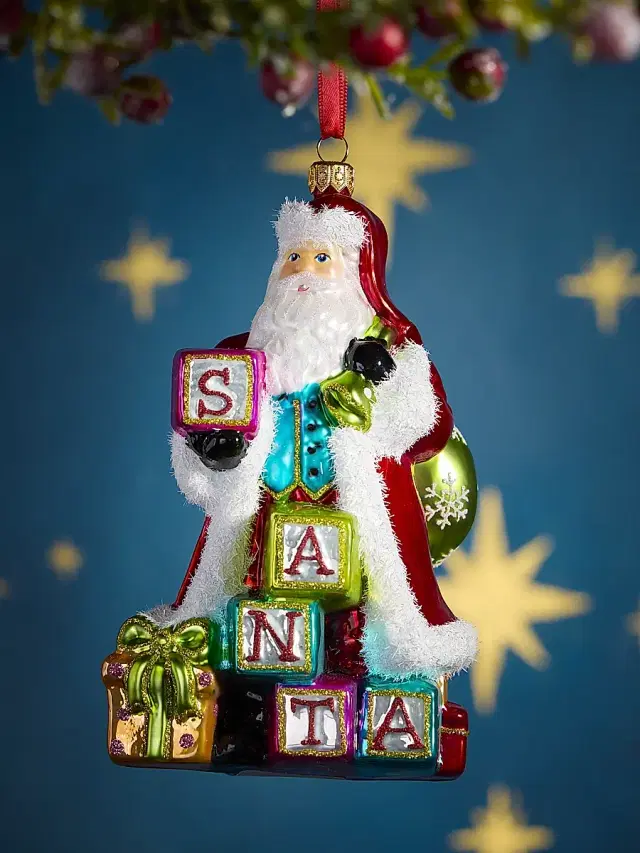 Glassware Art Studio Block Santa Glass Ornament