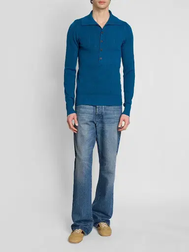Dries Van Noten Men's Slim-Fit Wool-Cotton Polo Sweater | Thumbnail 2 Dries Van Noten Men's Slim-Fit Wool-Cotton Polo Sweater | Thumbnail 2