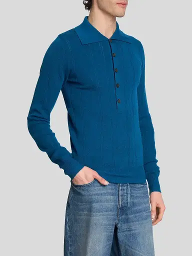 Dries Van Noten Men's Slim-Fit Wool-Cotton Polo Sweater | Thumbnail 4 Dries Van Noten Men's Slim-Fit Wool-Cotton Polo Sweater | Thumbnail 4