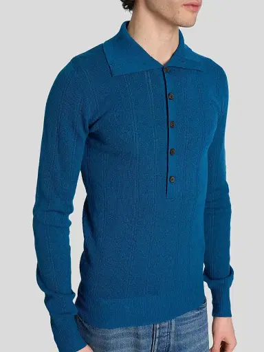Dries Van Noten Men's Slim-Fit Wool-Cotton Polo Sweater | Thumbnail 5 Dries Van Noten Men's Slim-Fit Wool-Cotton Polo Sweater | Thumbnail 5