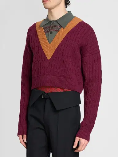 Dries Van Noten Men's Medan Layered Wool-Cotton Sweater | Thumbnail 4