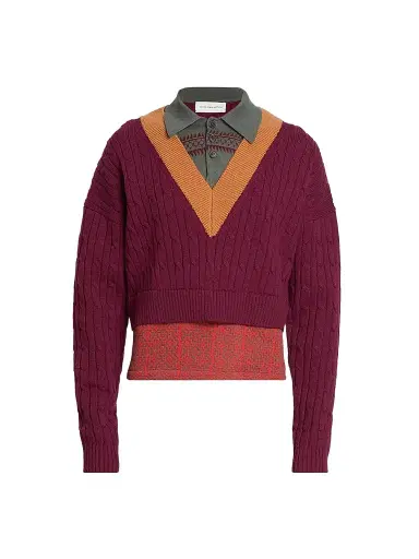 Dries Van Noten Men's Medan Layered Wool-Cotton Sweater | Thumbnail 1