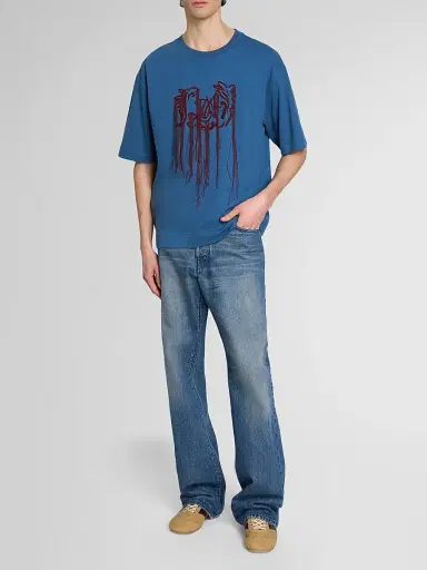 Dries Van Noten Men's Embroidered Cotton Crewneck T-Shirt | Thumbnail 2