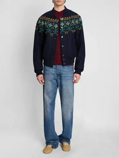 Dries Van Noten Men's Valtor Wool-Blend Intarsia-Knit Bomber Jacket | Thumbnail 2
