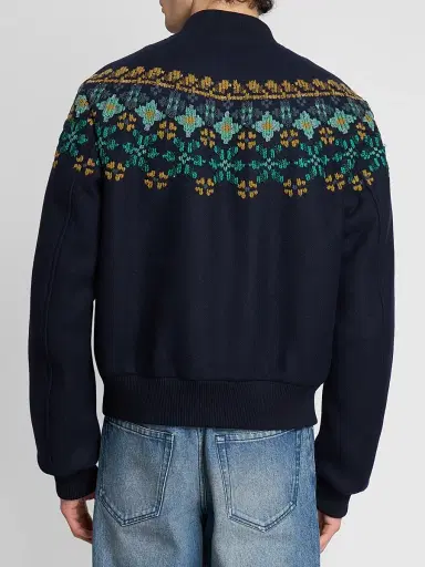 Dries Van Noten Men's Valtor Wool-Blend Intarsia-Knit Bomber Jacket | Thumbnail 3