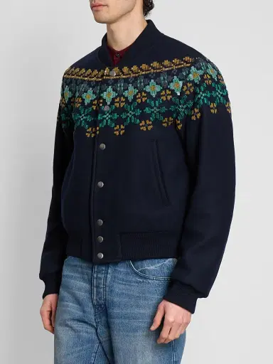Dries Van Noten Men's Valtor Wool-Blend Intarsia-Knit Bomber Jacket | Thumbnail 4