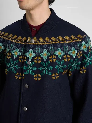 Dries Van Noten Men's Valtor Wool-Blend Intarsia-Knit Bomber Jacket | Thumbnail 5