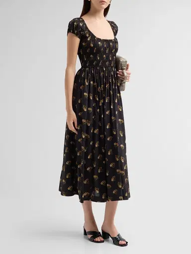 DÔEN Women's Quinley Cotton-Blend Floral Smocked Midi Dress | Thumbnail 4 DÔEN Women's Quinley Cotton-Blend Floral Smocked Midi Dress | Thumbnail 4