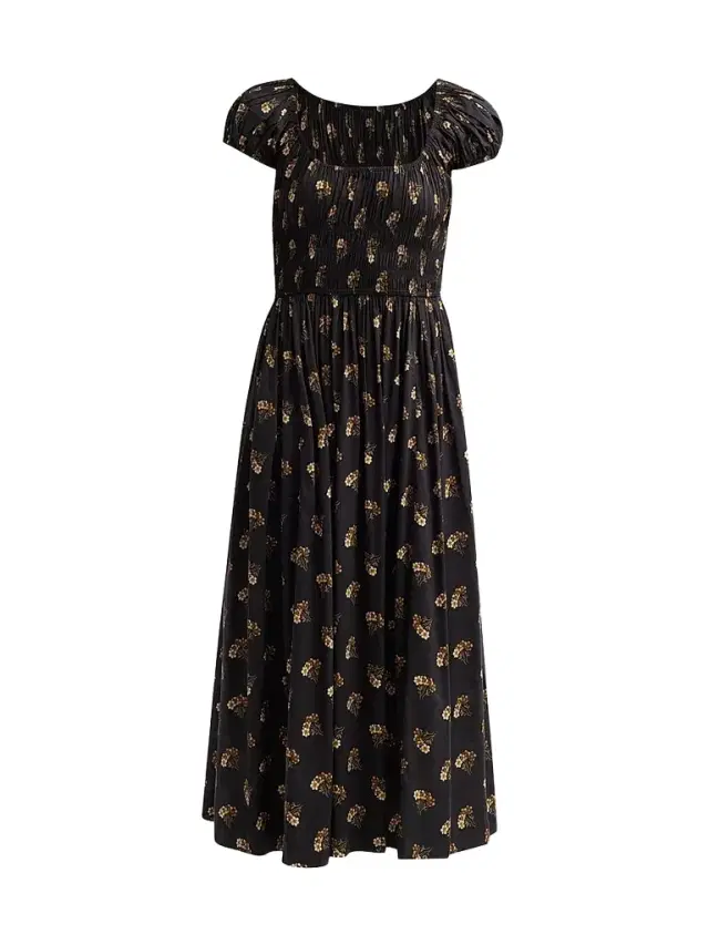 DÔEN Women's Quinley Cotton-Blend Floral Smocked Midi Dress