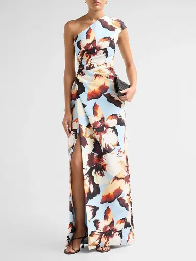 MONIQUE LHUILLIER Women's Floral Silk Faille One-Shoulder Gown | Thumbnail 2 MONIQUE LHUILLIER Women's Floral Silk Faille One-Shoulder Gown | Thumbnail 2