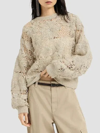 Brunello Cucinelli Women's Whispering Bloom Embroidery Sweater in Sparkling Mohair and Wool | Thumbnail 3 Brunello Cucinelli Women's Whispering Bloom Embroidery Sweater in Sparkling Mohair and Wool | Thumbnail 3