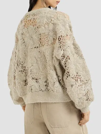 Brunello Cucinelli Women's Whispering Bloom Embroidery Sweater in Sparkling Mohair and Wool | Thumbnail 4 Brunello Cucinelli Women's Whispering Bloom Embroidery Sweater in Sparkling Mohair and Wool | Thumbnail 4