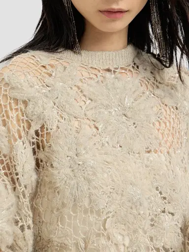 Brunello Cucinelli Women's Whispering Bloom Embroidery Sweater in Sparkling Mohair and Wool | Thumbnail 5 Brunello Cucinelli Women's Whispering Bloom Embroidery Sweater in Sparkling Mohair and Wool | Thumbnail 5