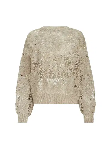 Brunello Cucinelli Women's Whispering Bloom Embroidery Sweater in Sparkling Mohair and Wool | Thumbnail 1 Brunello Cucinelli Women's Whispering Bloom Embroidery Sweater in Sparkling Mohair and Wool | Thumbnail 1