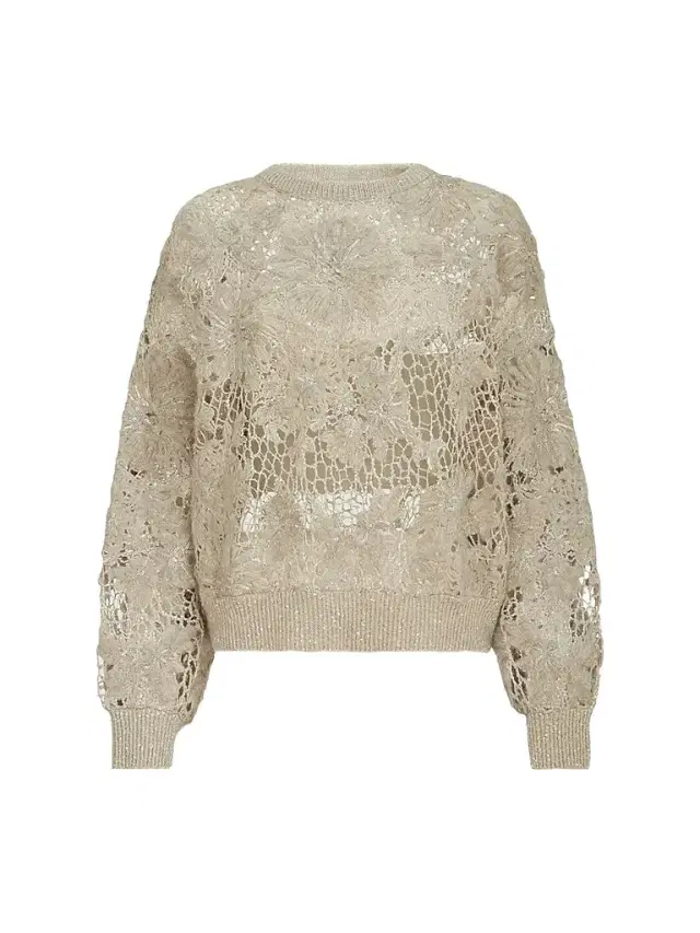 Brunello Cucinelli Women's Whispering Bloom Embroidery Sweater in Sparkling Mohair and Wool