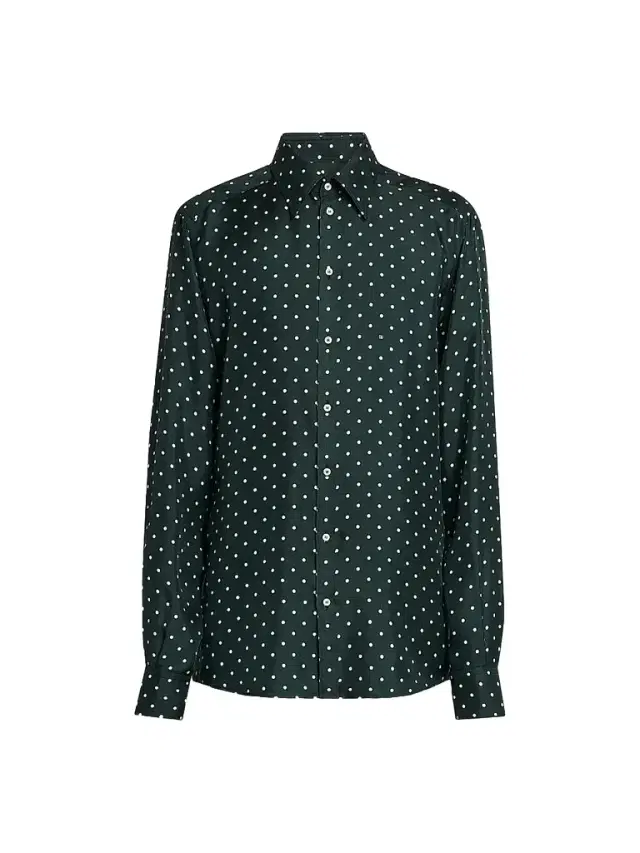 Dolce & Gabbana Men's Polka Dot Silk Button-Front Shirt