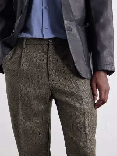 Portuguese Flannel Straight-Leg Pleated Wool Herringbone Trousers - Men | Thumbnail 5 Portuguese Flannel Straight-Leg Pleated Wool Herringbone Trousers - Men | Thumbnail 5