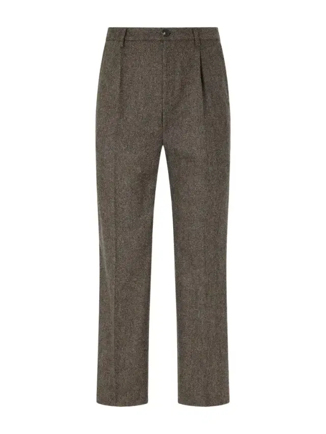Portuguese Flannel Straight-Leg Pleated Wool Herringbone Trousers - Men