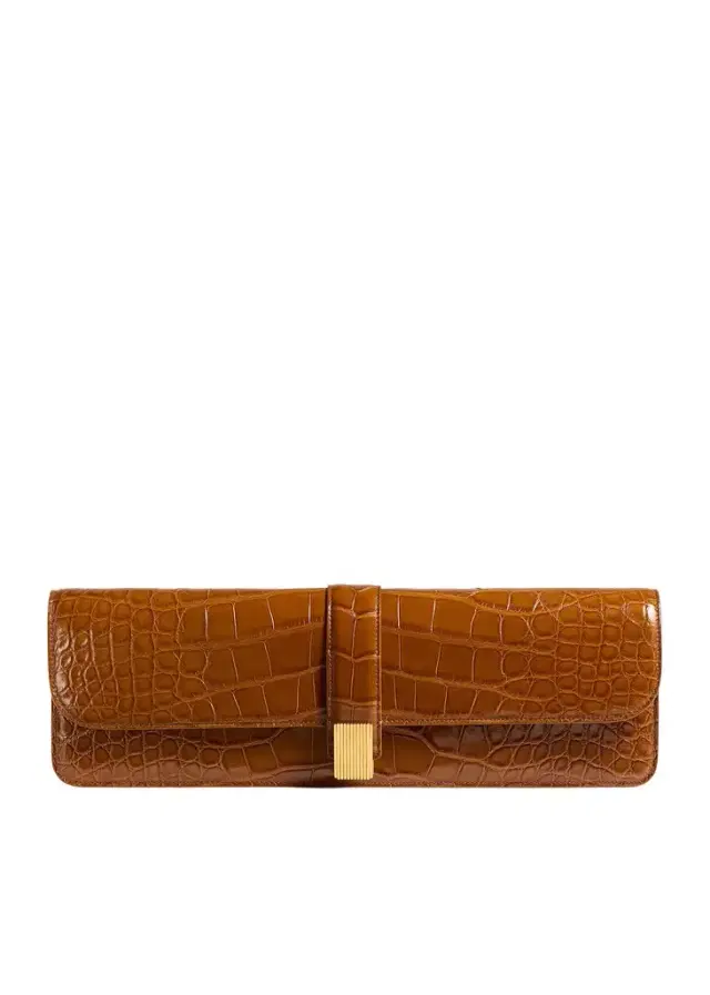 Khaite Blake Long Clutch In Dark Honey Alligator
