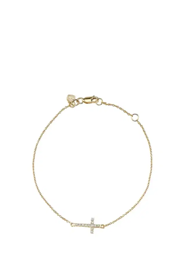 14K Yellow Gold & 0.06 TCW Diamond Chain Cross Bracelet