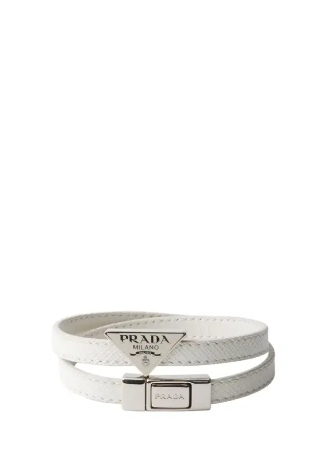 Prada Men's Saffiano Leather Logo Bracelet