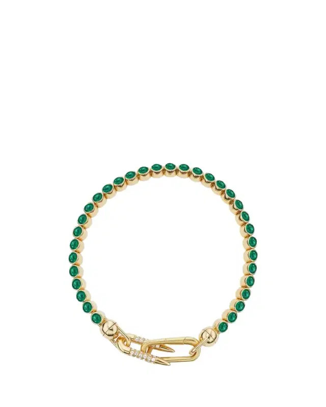 Uniform Object 18K Yellow Gold, 3.3 TCW Emerald & 0.23 TCW Diamond Tennis Bracelet