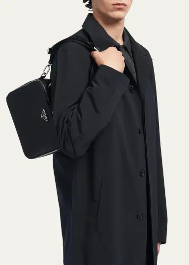 Prada Men's Saffiano Leather Brique Crossbody Bag w/ Nylon Strap | Thumbnail 2 Prada Men's Saffiano Leather Brique Crossbody Bag w/ Nylon Strap | Thumbnail 2
