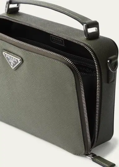 Prada Men's Saffiano Leather Brique Crossbody Bag w/ Nylon Strap | Thumbnail 7 Prada Men's Saffiano Leather Brique Crossbody Bag w/ Nylon Strap | Thumbnail 7
