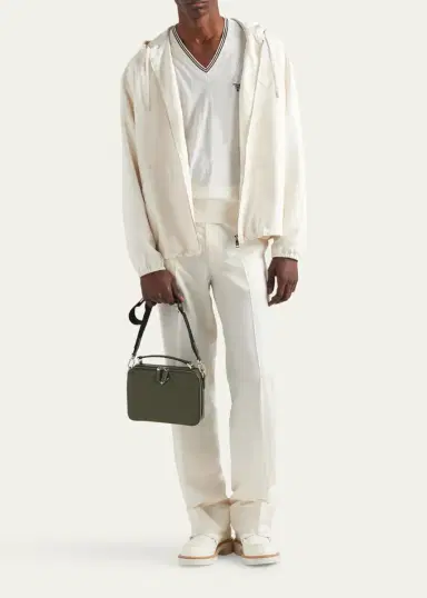 Prada Men's Saffiano Leather Brique Crossbody Bag w/ Nylon Strap | Thumbnail 8 Prada Men's Saffiano Leather Brique Crossbody Bag w/ Nylon Strap | Thumbnail 8