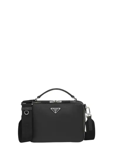 Prada Men's Saffiano Leather Brique Crossbody Bag w/ Nylon Strap | Thumbnail 1 Prada Men's Saffiano Leather Brique Crossbody Bag w/ Nylon Strap | Thumbnail 1