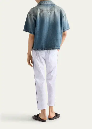 Prada Men's Denim Boxy-Fit Bowling Shirt | Thumbnail 3