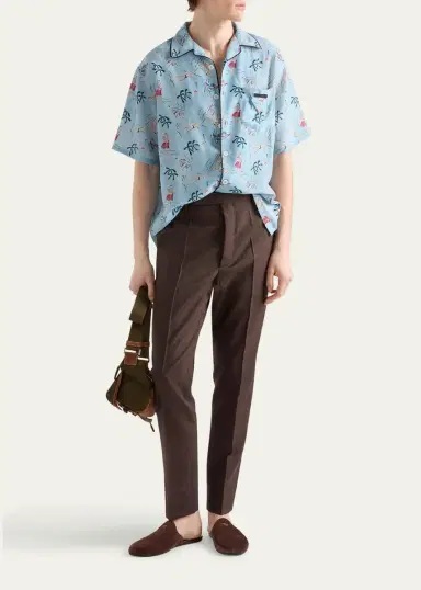 Prada Men's Hawaiian-Print Short-Sleeve Shirt | Thumbnail 2 Prada Men's Hawaiian-Print Short-Sleeve Shirt | Thumbnail 2