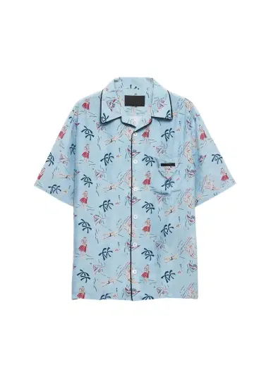 Prada Men's Hawaiian-Print Short-Sleeve Shirt | Thumbnail 1 Prada Men's Hawaiian-Print Short-Sleeve Shirt | Thumbnail 1