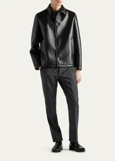 Prada Men's Grained Napa Leather Jacket | Thumbnail 2