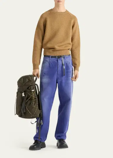 Prada Men's Boxy-Fit Wool Knit Crewneck Sweater | Thumbnail 2